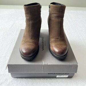 Vagabond Grace Leather Ankle Boots 37 US 6.5 Brown Olive Zip Booties Lug Sole